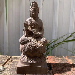 White Kynam Agarwood "Lotus & Vase" Guanyin Sculpture