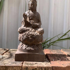 White Kynam Agarwood "Lotus & Vase" Guanyin Sculpture