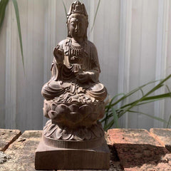 White Kynam Agarwood "Lotus & Vase" Guanyin Sculpture