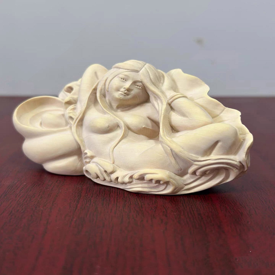 Boxwood "Lotus Maiden" Sculpture